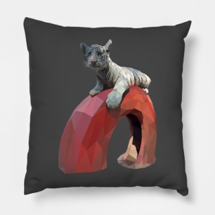 Low Poly White Tiger Cub Playing Pillow