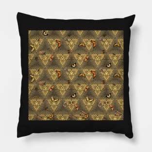 Palace of Insects. A gold and silver tepestry with butterflies and bugs. Pillow