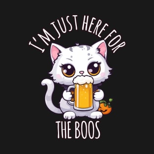 Kawaii Halloween Oktoberfest Cat - I'm Just Here for the Boos T-Shirt