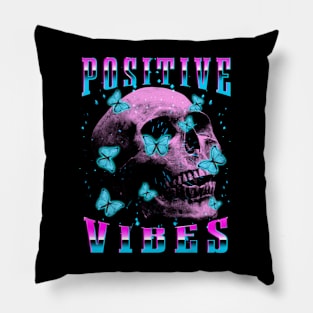 positive vibes - skull and butterflies Pillow