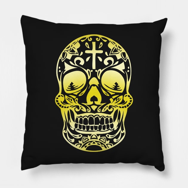 Yellow gradient skeleton design on black Pillow by SamridhiVerma18