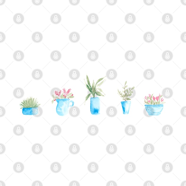 Watercolor Botanical potted plants by Harpleydesign