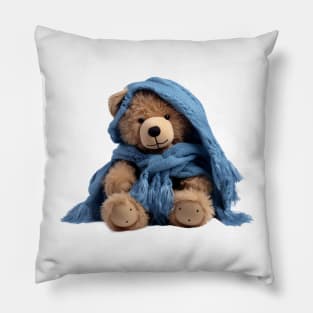 Cute Teddy Bear with Blue Scarf Pillow