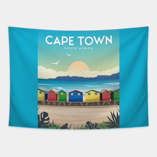 Cape Town Muizenberg Beach Huts at Sunset, South Africa Tapestry by typelab