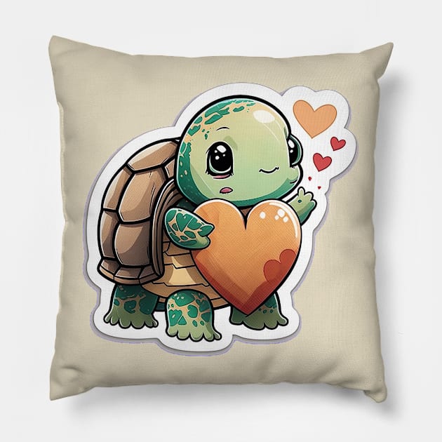 Cute Turtle valentines theme - hearts Pillow by UmagineArts