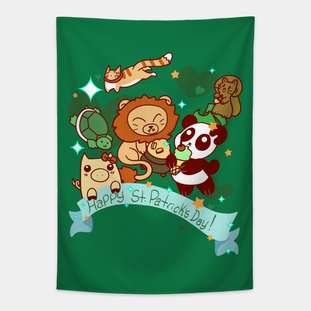 Happy St. Patrick's Day Animals Tapestry by saradaboru