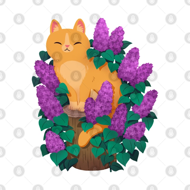 Orange kitty in some lilacs! by MichelleScribbles