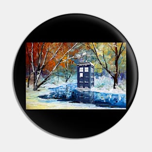 Snowy Blue Phone booth at winter zone art print Pin