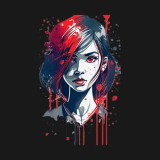 Cute girl with red eyes anime style T-Shirt