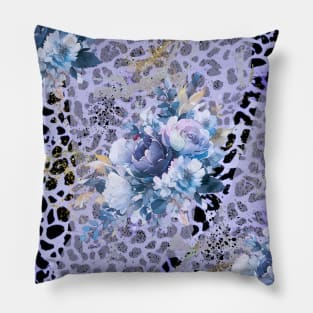 Blue leopard and floral pattern Pillow