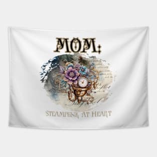 Mom: Steampunk At Heart Vintage Floral Clock - Golden Version Tapestry