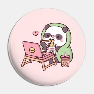 Cute Panda Chilling With Noodles And Bubble Tea Pin