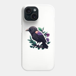 Beautiful colorful corvus with flowers and leaves Phone Case