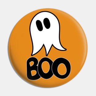 Cute ghost cartoon BOO text in an orange circle frame Pin