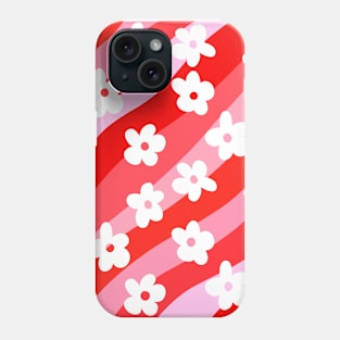 Pink and Red Groovy Flowers on Wavy Stripes Phone Case