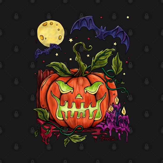 Bright glowing Halloween pumpkin, creepy Jack O Lantern by NadiaChevrel