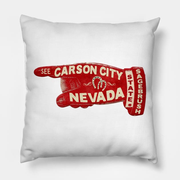 Vintage Carson City Nevada Travel Good Luck Sagebrush State Lake Tahoe Pillow by TravelTime