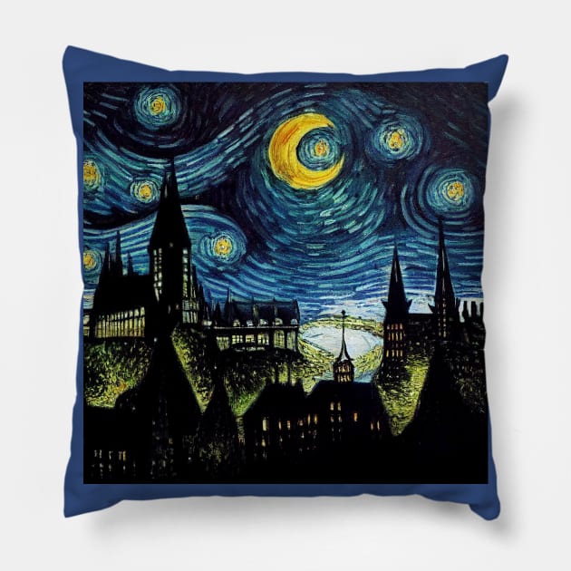 Starry Night Wizarding School Van Gogh Pillow by Grassroots Green