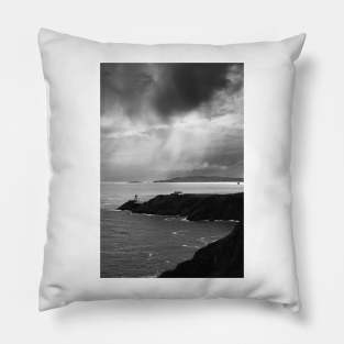 Howth Cliffs, Dublin, Ireland, black and white Pillow