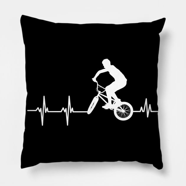 BMX Heartbeat Biker Cyclist Pulse Cycling Pillow by Foxxy Merch