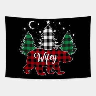 Wifey Bear Buffalo Red Plaid Matching Family Christmas Tapestry