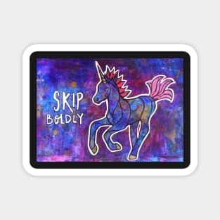 Skip Boldly. Magical Unicorn Watercolor Illustration. Magnet