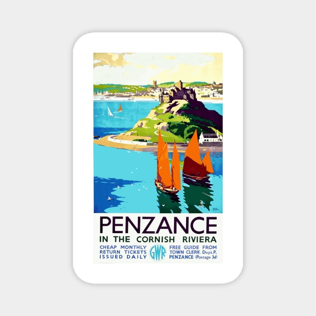 Penzance in the Cornish Riviera - Vintage British Travel Poster Art Magnet by Naves