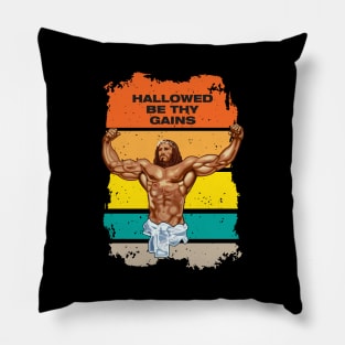 Hallowed be thy gains - Swole Jesus - Jesus is your homie so remember to pray to become swole af! Sunset style Pillow