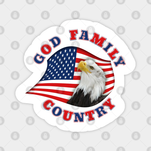 Patriotic GOD FAMILY COUNTRY with Eagle on Ameican Flag Magnet by Roly Poly Roundabout