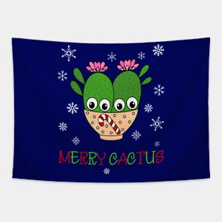 Merry Cactus - Cacti Couple In Christmas Candy Cane Bowl Tapestry