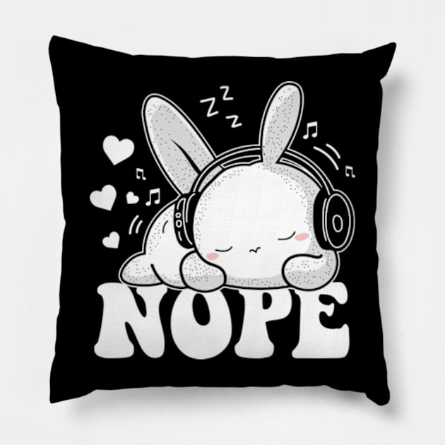 Nope Not Today Funny Lazy Rabbit Pillow by Atelier Djeka