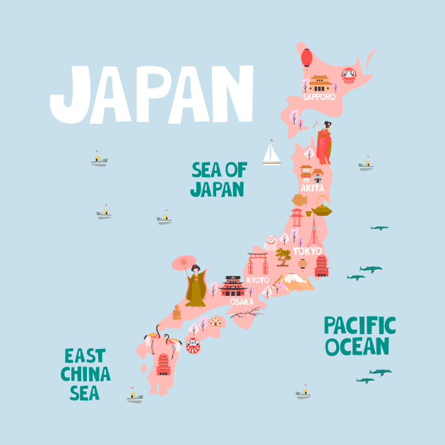 Japan Illustrated Map by JunkyDotCom