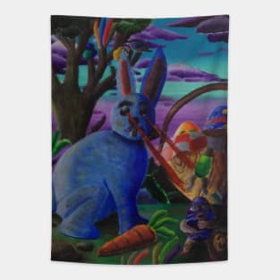 Rabbit Terrorizing Easter Eggs Tapestry