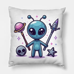 Cute Angry Alien With Skull Weapons Pillow