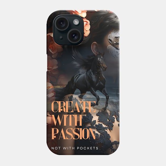 Beautiful girl with black galloping horse AI generated image Phone Case by Khala