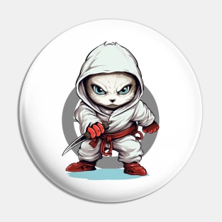 Ninja White Cat Unleashed Pin