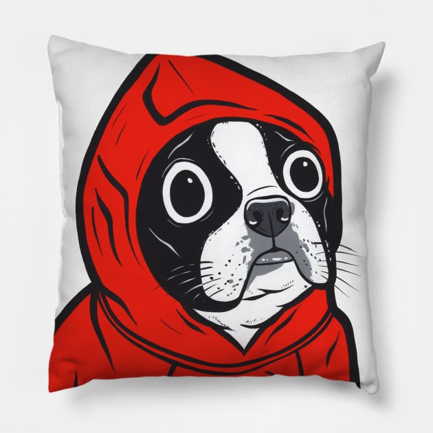 Boston Terrier Red Hoodie Pillow by turddemon