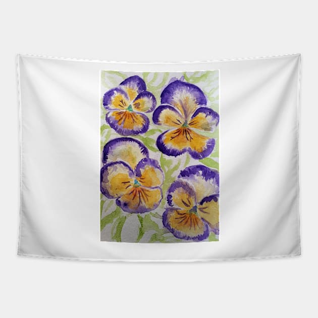 Viola Watercolor Purple Edged Yellow Floral Pattern Tapestry by SarahRajkotwala