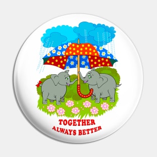 Two cute elephants holding umbrella Pin