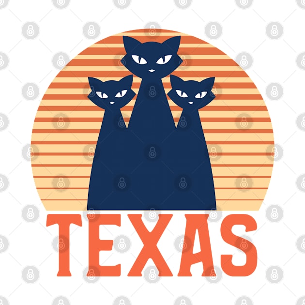 Texas Sunset, Orange and Blue Sun, Gift for sunset lovers T-shirt, Camping, Three Cats with Eyes by AbsurdStore