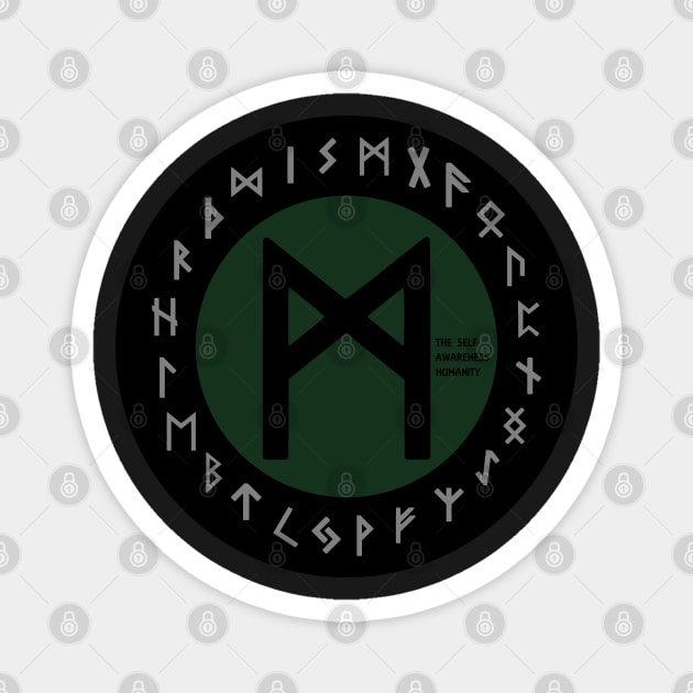 Green Mannaz Elder Futhark Rune | Viking | Pagan Symbol Magnet by DepicSpirit