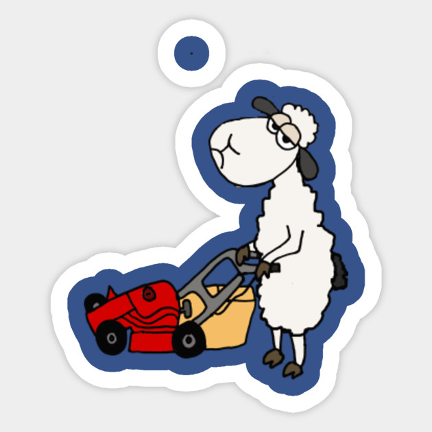 Funny Sheep Mowing Lawn Cartoon
