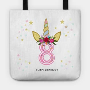 Eighth birthday. Eight. Unicorn Birthday invitation. Party invitation greeting card Tote