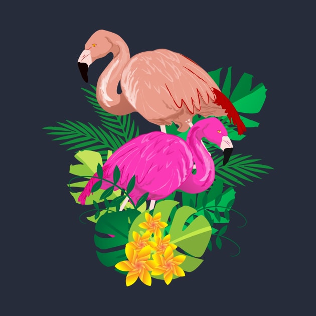 Two Flamingos in the middle of a bouquet by HarlinDesign