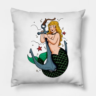 Mermaid and Anchor Vintage Tattoo Pillow