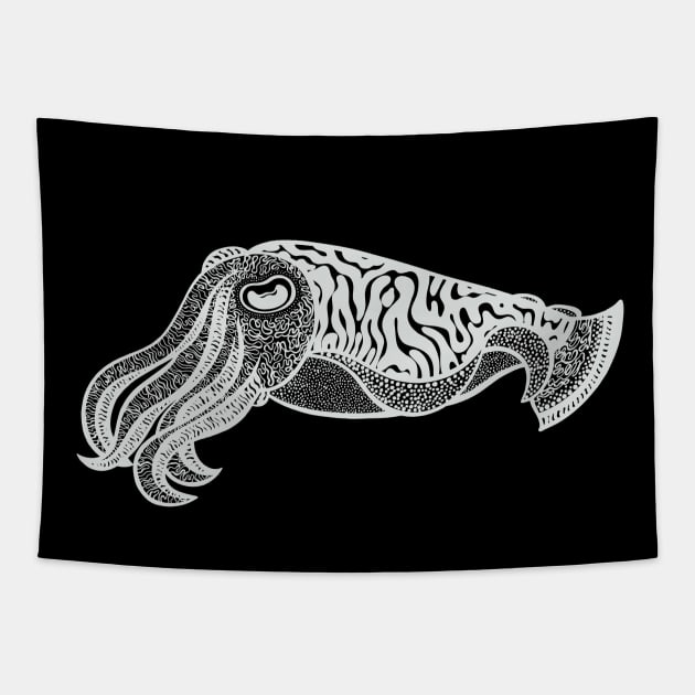 Cuttlefish - hand drawn detailed marine animal design Tapestry by Green Paladin