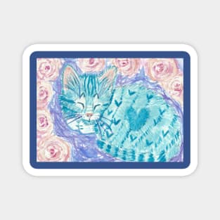 Valentine blue cat kitten flowers Magnet