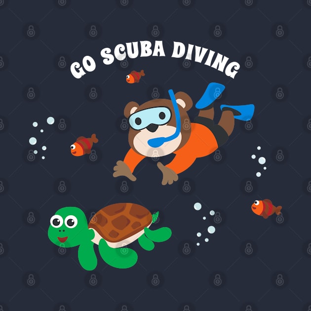 Diving with funny bear and turtle with cartoon style. by KIDS APPAREL