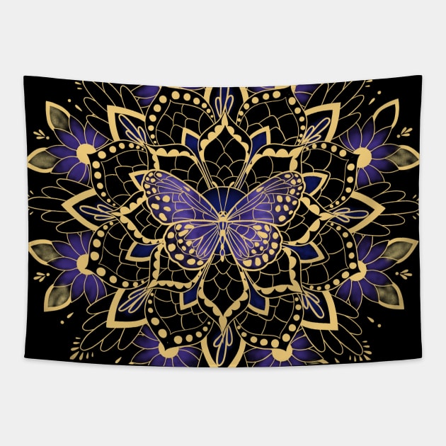 Butterfly mandala Tapestry by Nikita Nayar