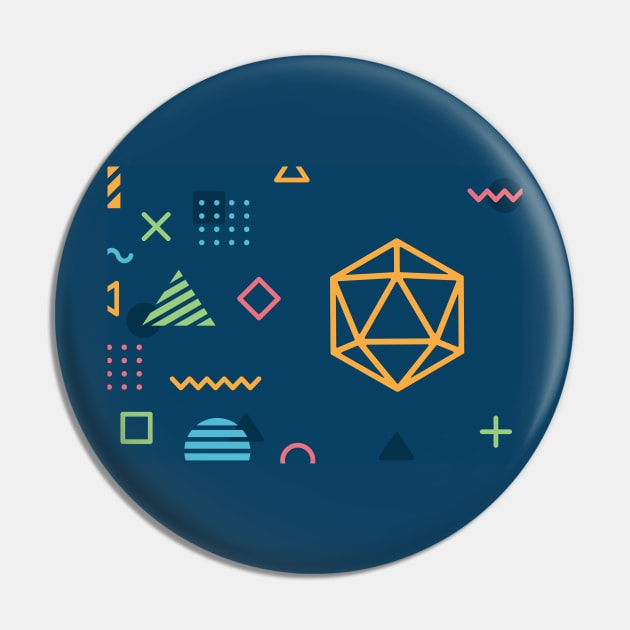 Polyhedral D20 Dice Memphis Design Pin by dungeonarmory